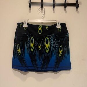 Peacock Feather Print Skirt - Blue and Black